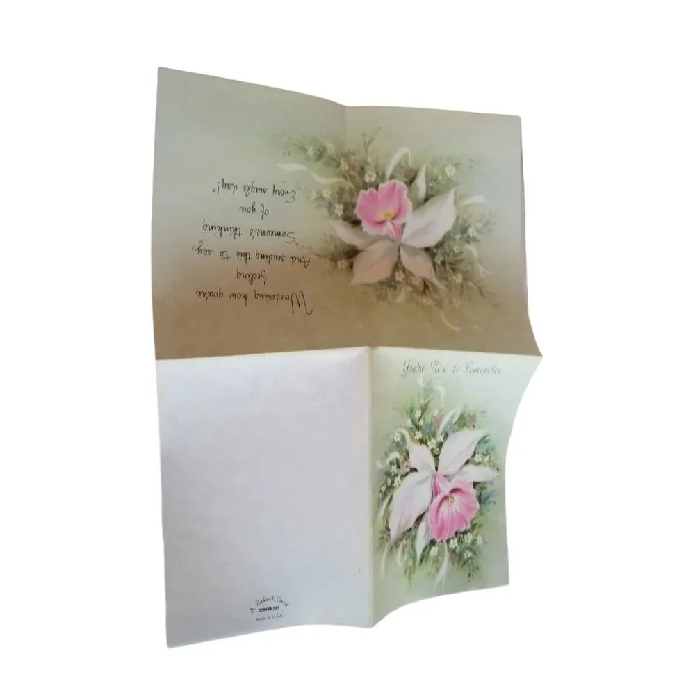 Vintage Greeting Card You're Nice to Remember Pink Flower Daffodil Floral Unused